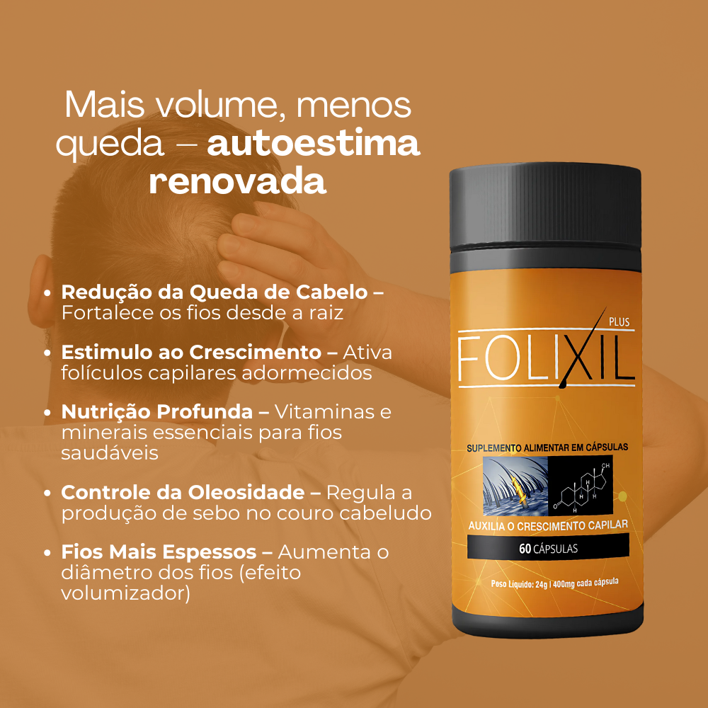 Folixil Original 60 Cápsulas - Acabe Com a Queda de Cabelo + Frete Grátis