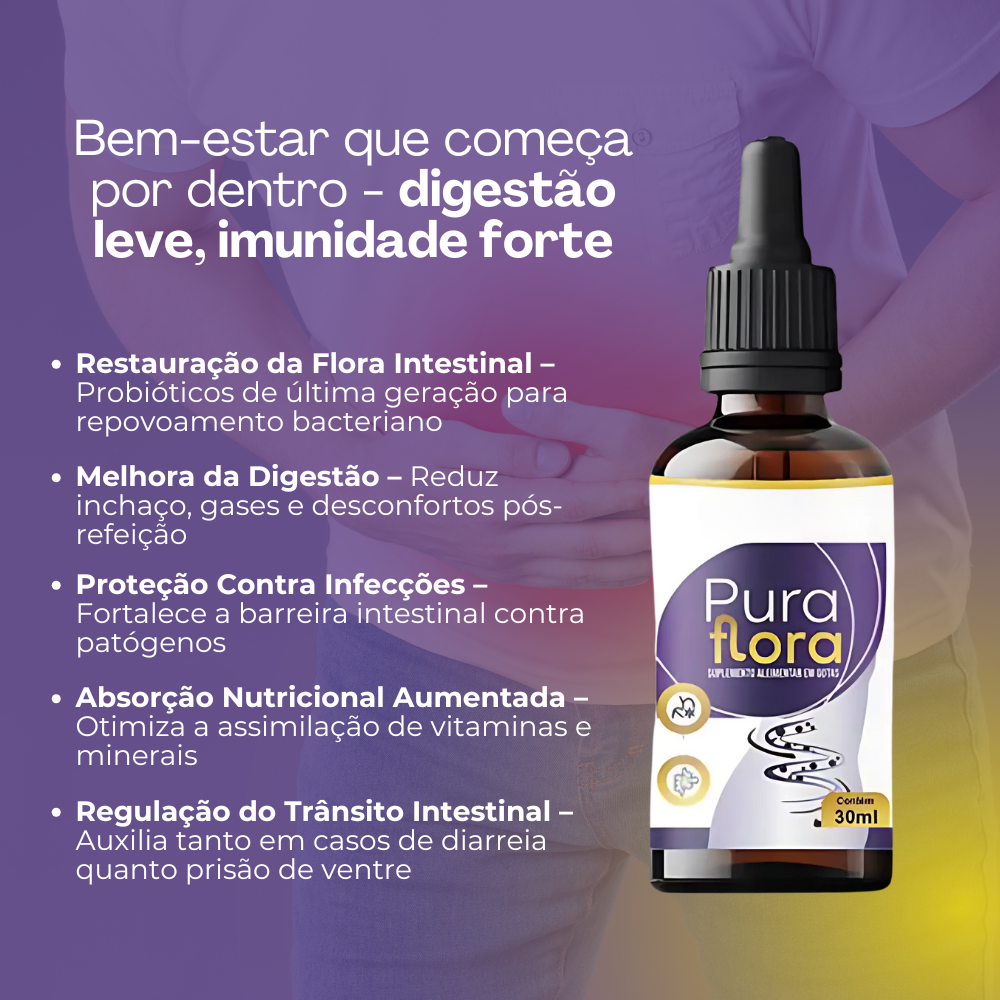 Pura Flora Original 30ml - equilíbrio da flora intestinal - Frete Grátis